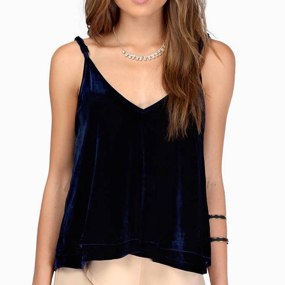 Tobi Navy Velvet Tank Top with Low Back
